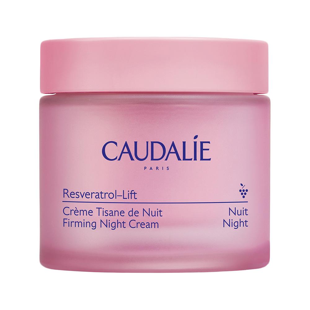Rosa Cremedose mit der Aufschrift "Caudalie Resveratrol-Lift Nachtcreme".