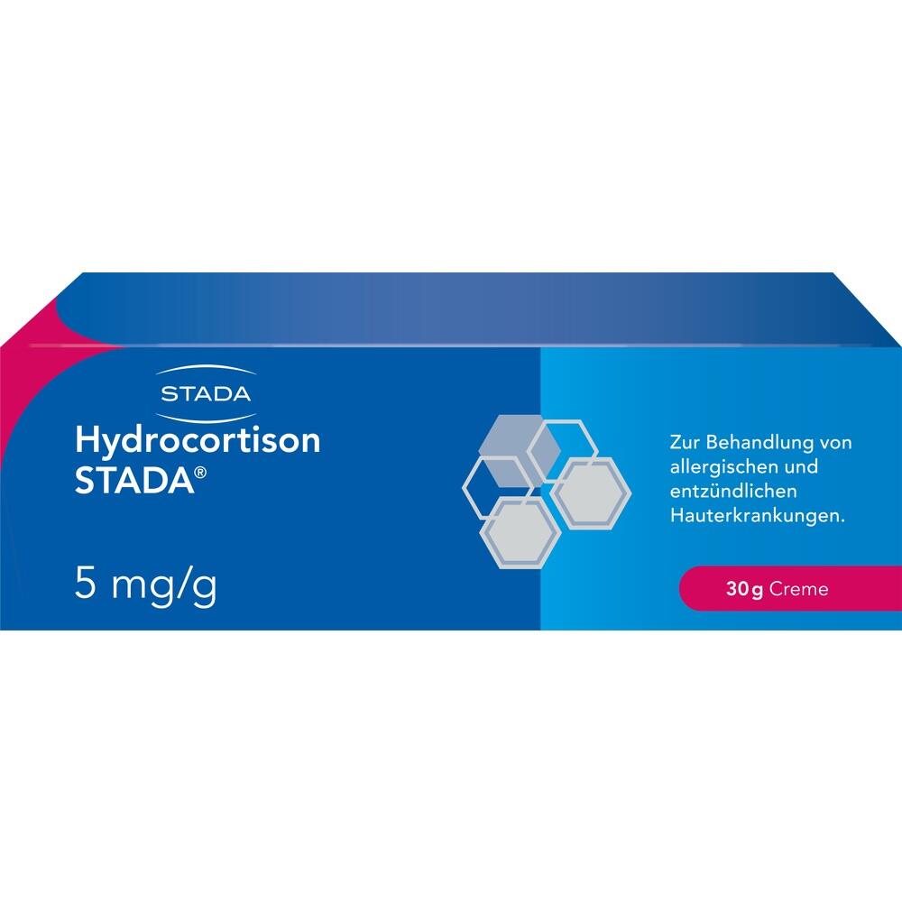 Eine blaue Packung Hydrocortison-Creme zur Behandlung von Hautproblemen.