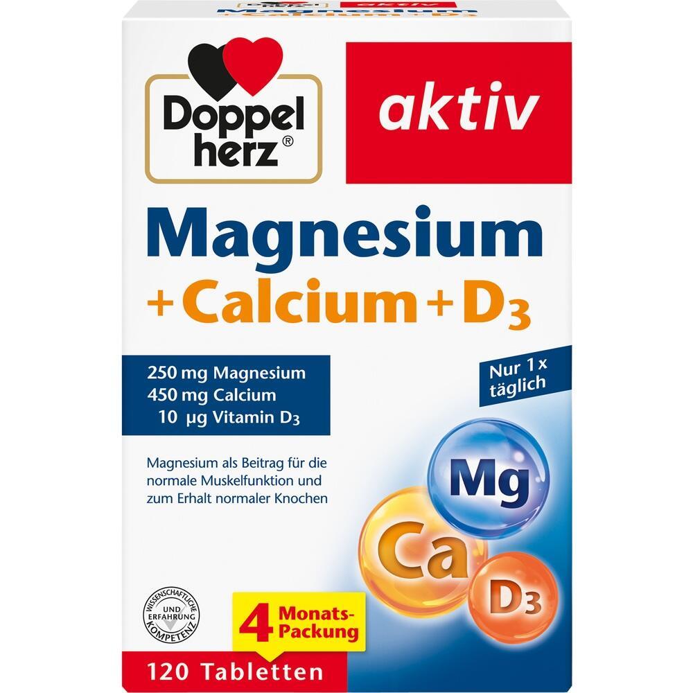 Verpackung von Nahrungserg&auml;nzungsmitteln mit Magnesium, Calcium und Vitamin D3.