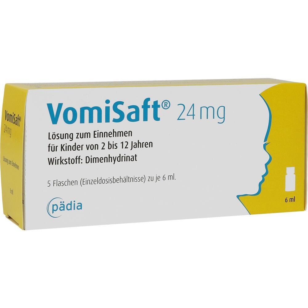 Gelbe Verpackung eines Medikaments f&uuml;r Kinder gegen &Uuml;belkeit.