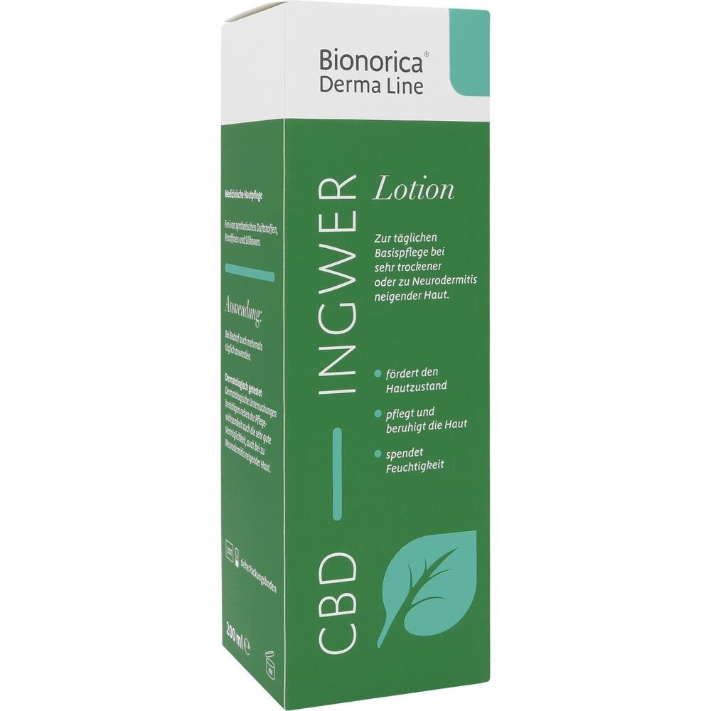 Grüne Lotion-Packung mit der Aufschrift "Ingwer CBD" für trockene Haut.