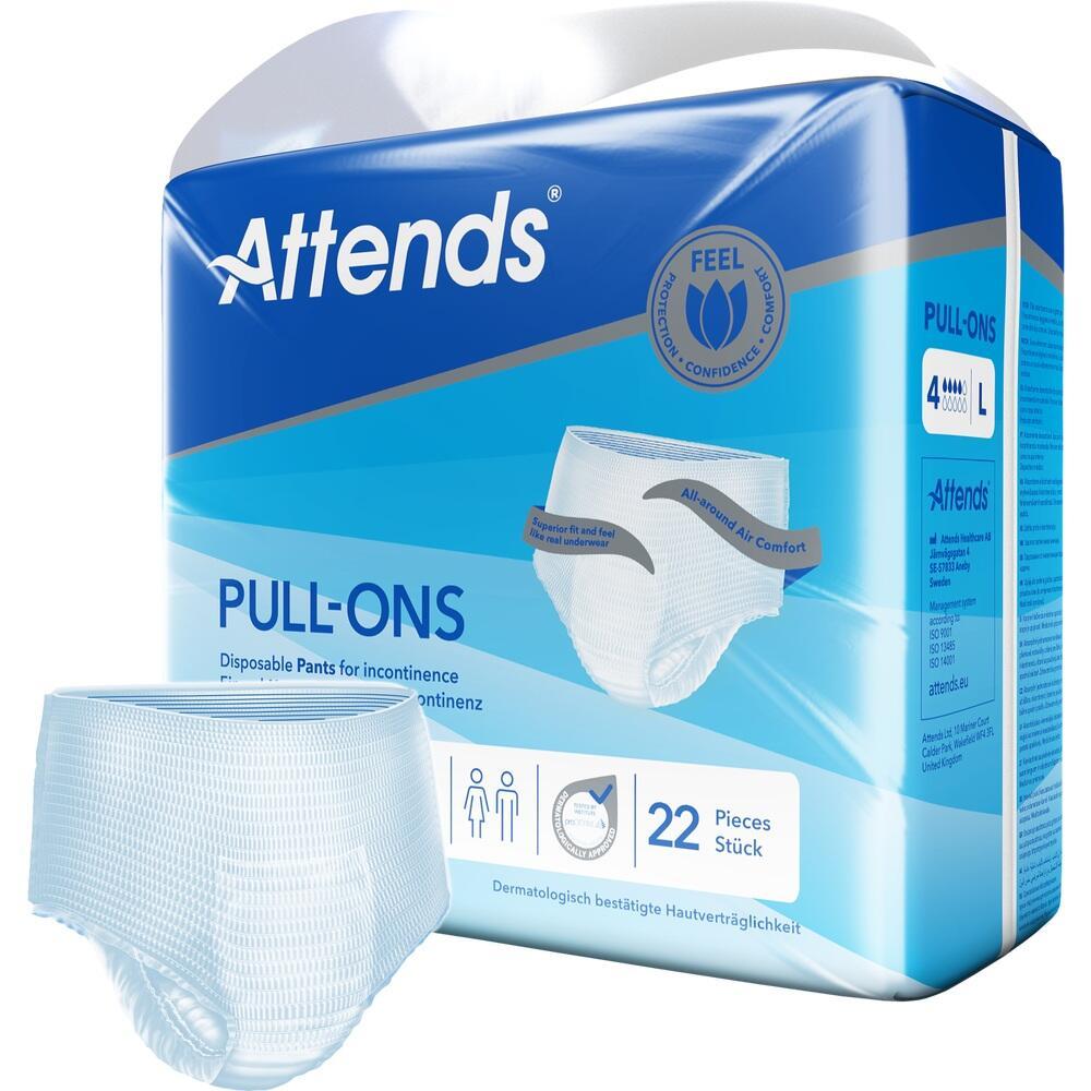 Eine Verpackung von Inkontinenz-Pants der Marke Attends in Größe L.