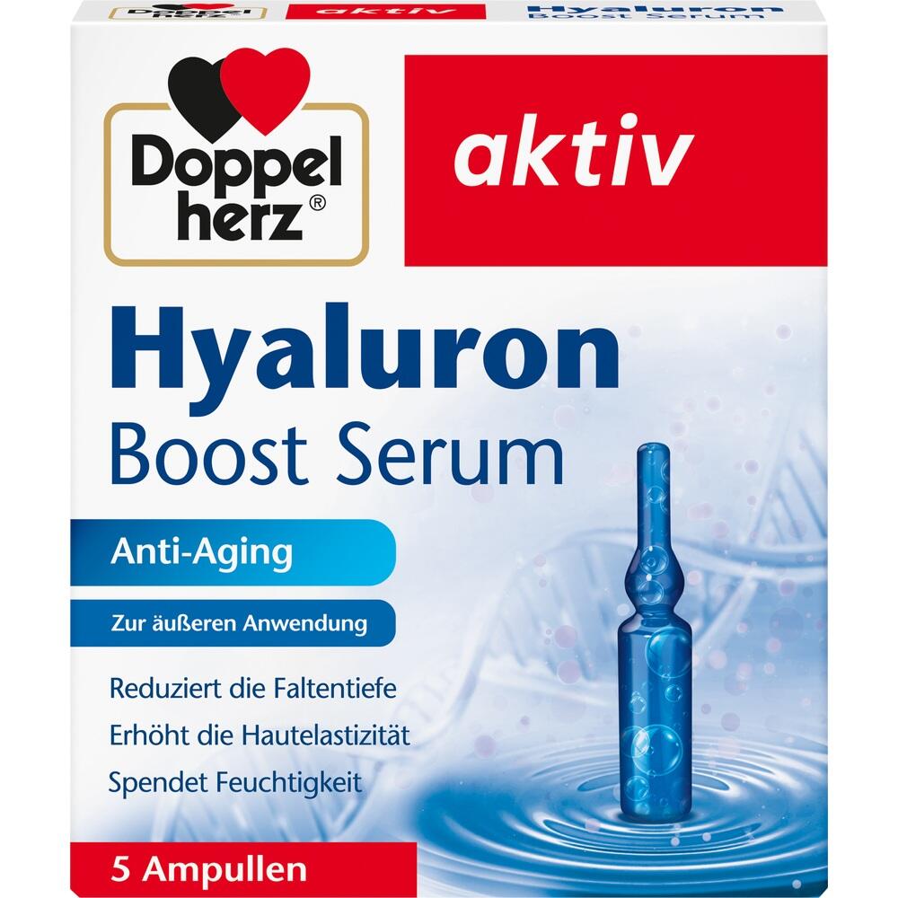 Schachtel mit Hyaluron-Serum f&uuml;r Anti-Aging, enth&auml;lt f&uuml;nf Ampullen.