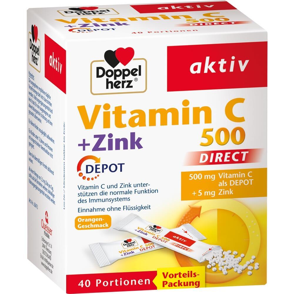 Packung mit Vitamin C und Zink zur Unterst&uuml;tzung des Immunsystems, mit Orangengeschmack.
