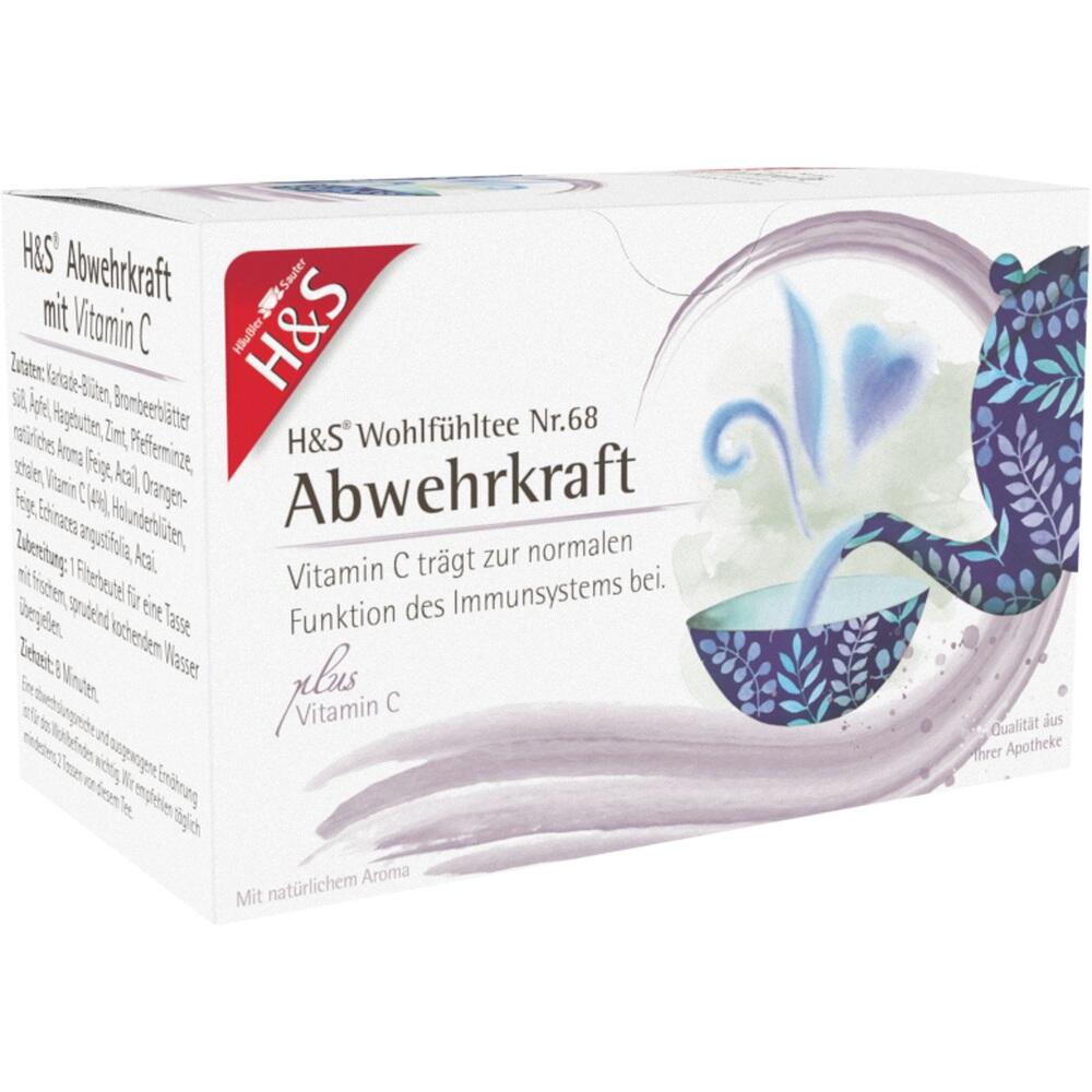 Packung Tee mit Vitamin C f&uuml;r Immunsystem, mit Bl&uuml;ten-Abbildung.