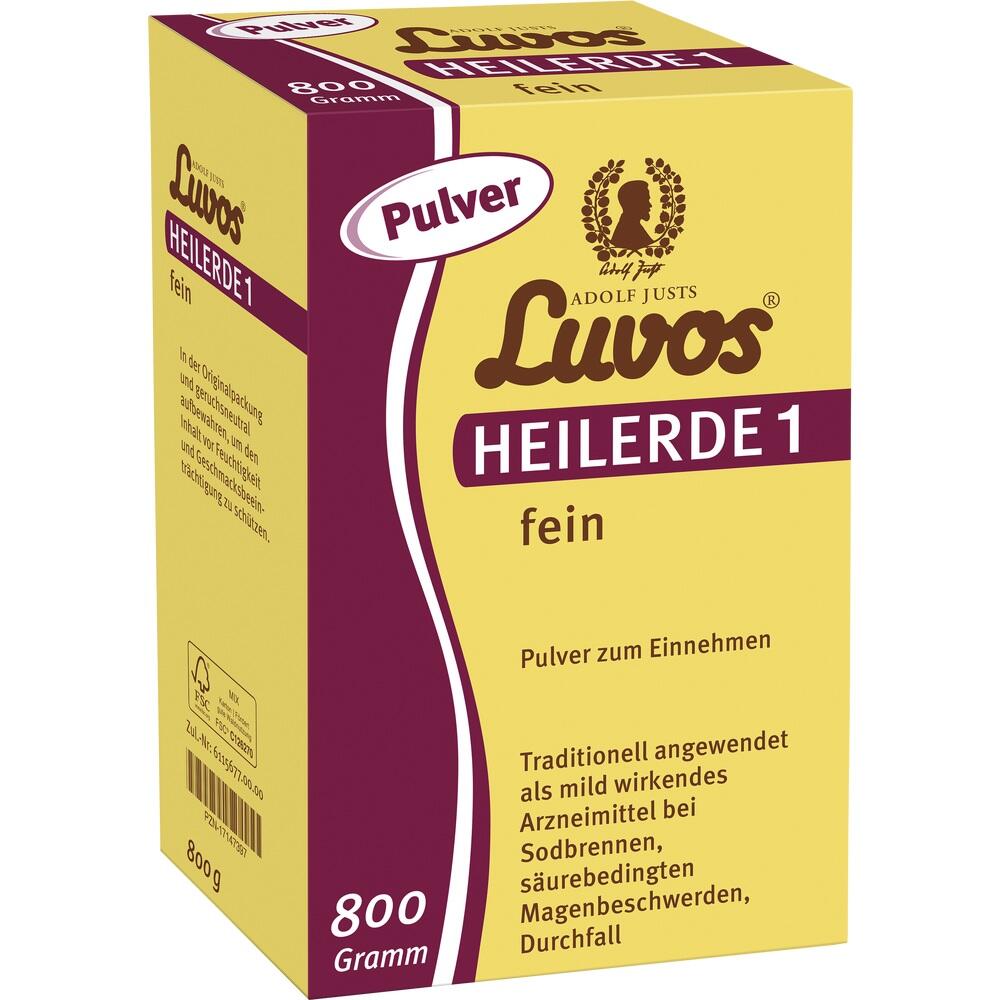 Gelbe Verpackung von Luvos Heilerde Pulver zur Einnahme, 800 Gramm.