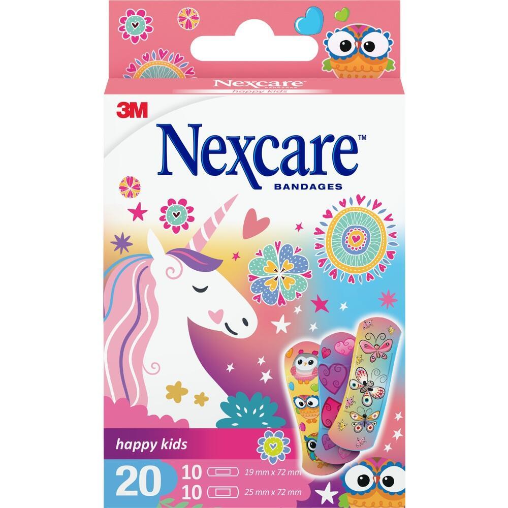 Bunte Pflasterpackung mit Einhorn und fröhlichen Motiven.