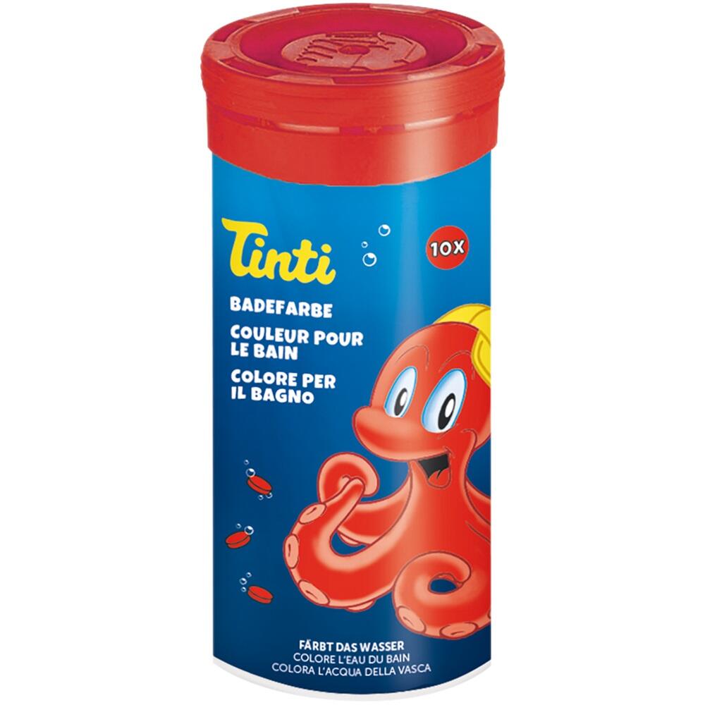 Eine Dose Badefarbe mit einem fr&ouml;hlichen, roten Oktopus auf der Verpackung.