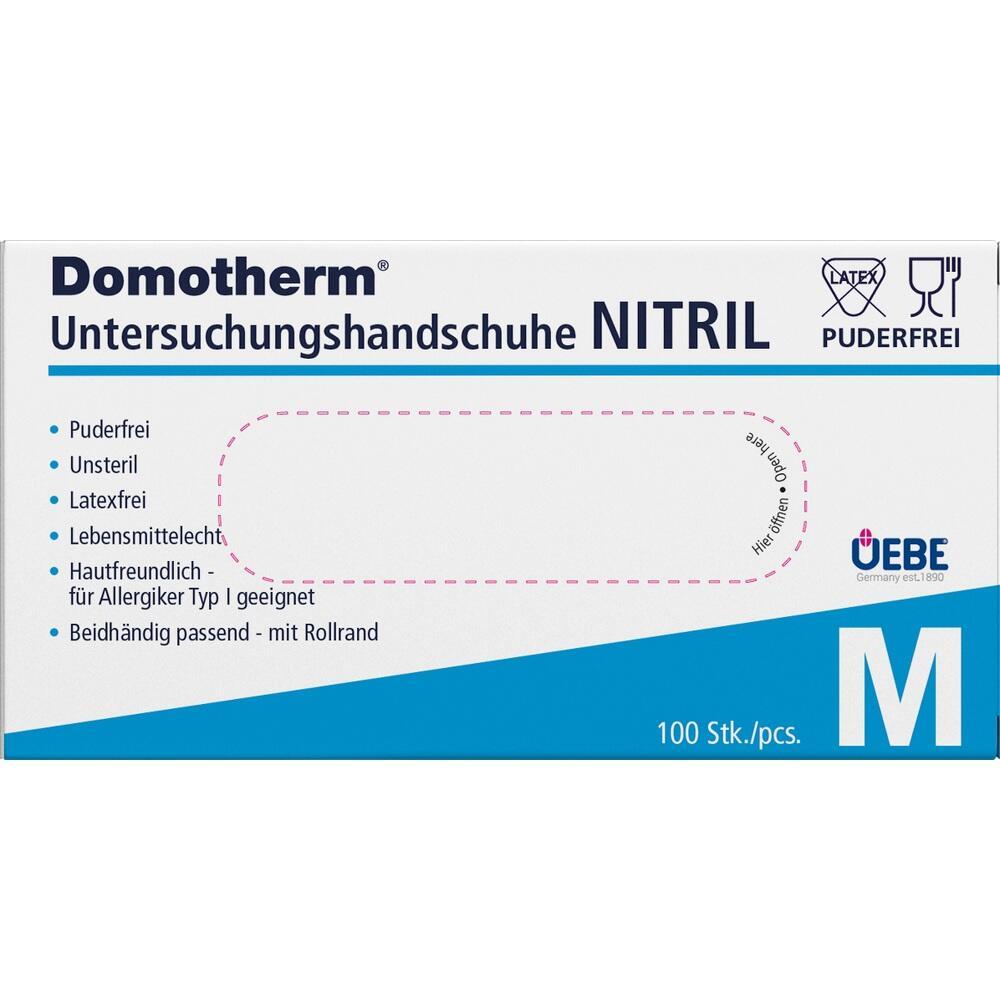 Schachtel mit 100 blauen Nitrilhandschuhen in Größe M, puderfrei und hautfreundlich.