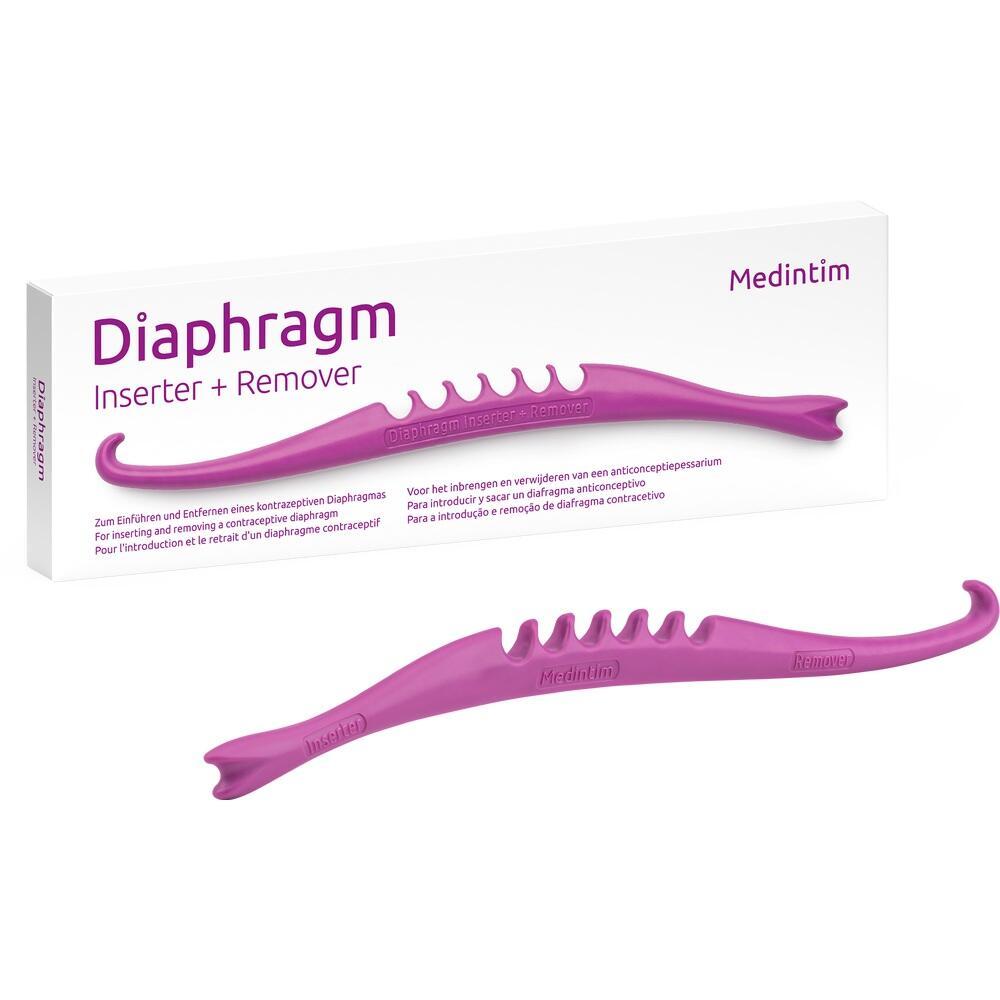 Eine pinke Diaphragma-Einf&uuml;hrhilfe mit Verpackung.
