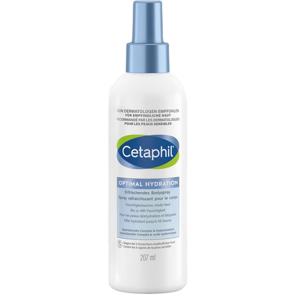 Eine weiße Sprühflasche mit blauem Deckel von Cetaphil für Hautpflege.