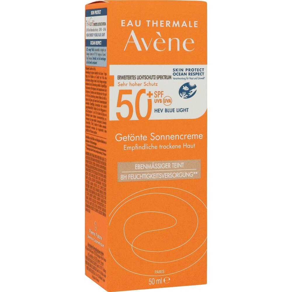 Orange Schachtel mit get&ouml;nter Sonnencreme SPF 50+ f&uuml;r empfindliche Haut.