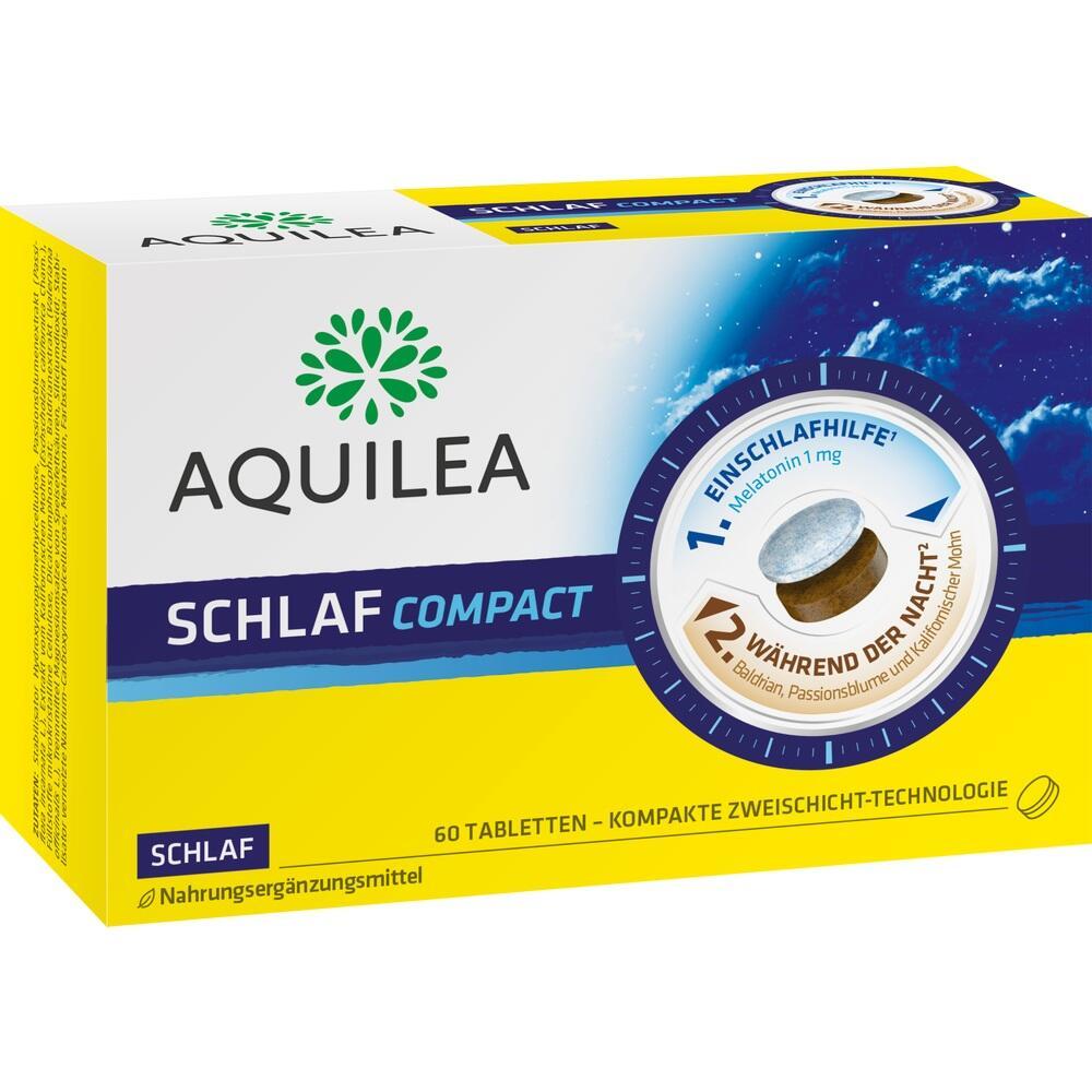 Gelbe Packung &bdquo;Aquilea Schlaf Compact&ldquo; f&uuml;r besseres Einschlafen und ruhigen Schlaf.
