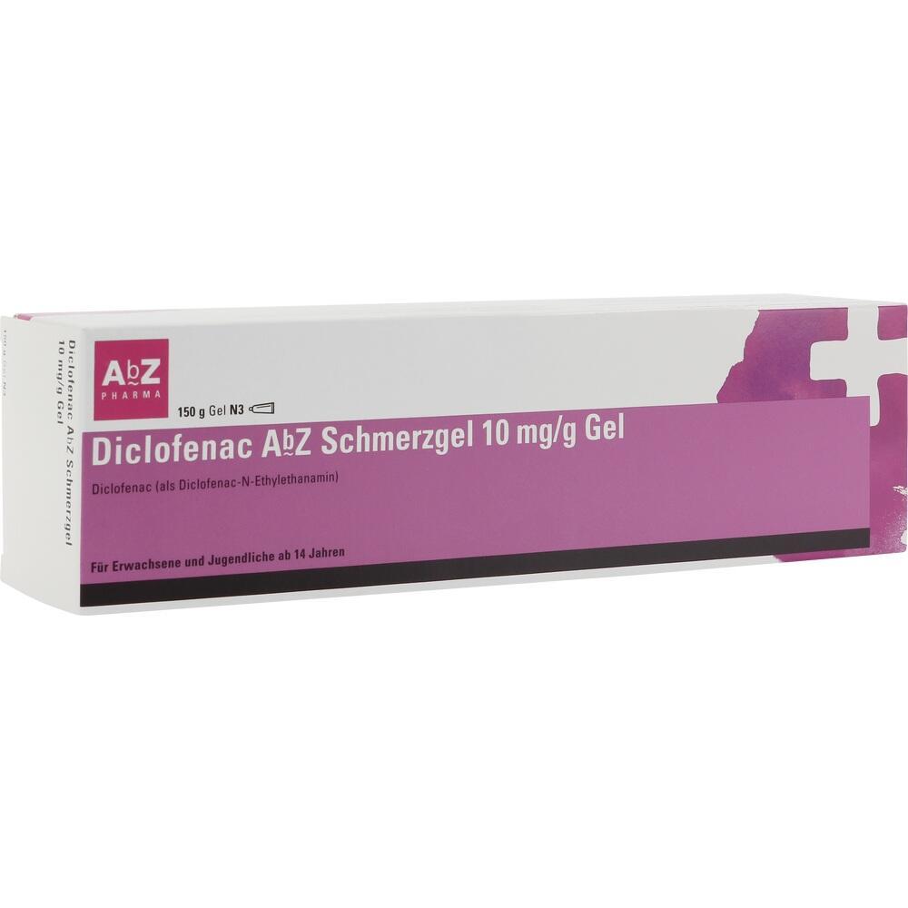 Eine Packung Diclofenac Schmerzgel mit rosa Etikett.