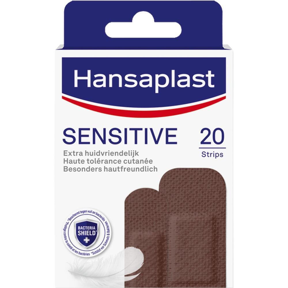 Eine Packung mit 20 hautfreundlichen Hansaplast Sensitive Pflastern.