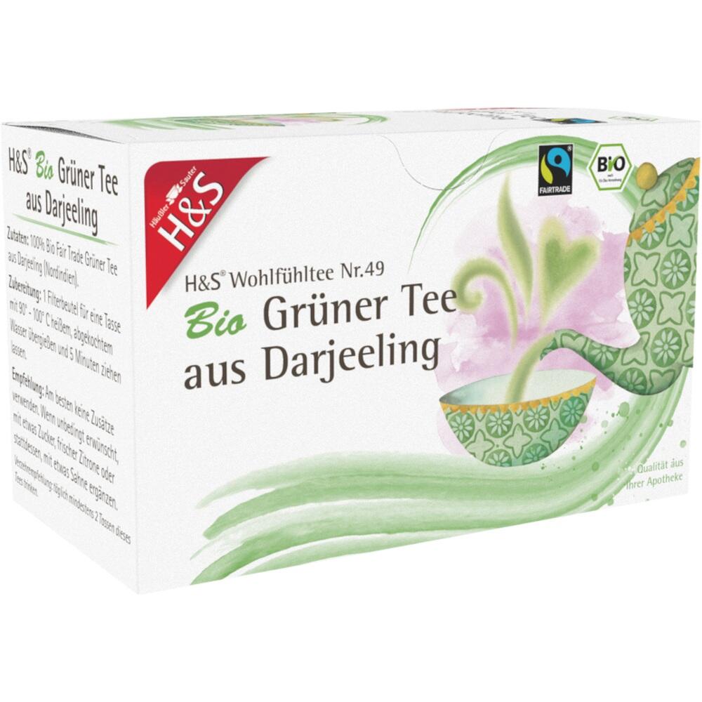 Verpackung von H&S Bio Gr&uuml;ntee aus Darjeeling mit Fairtrade-Siegel.