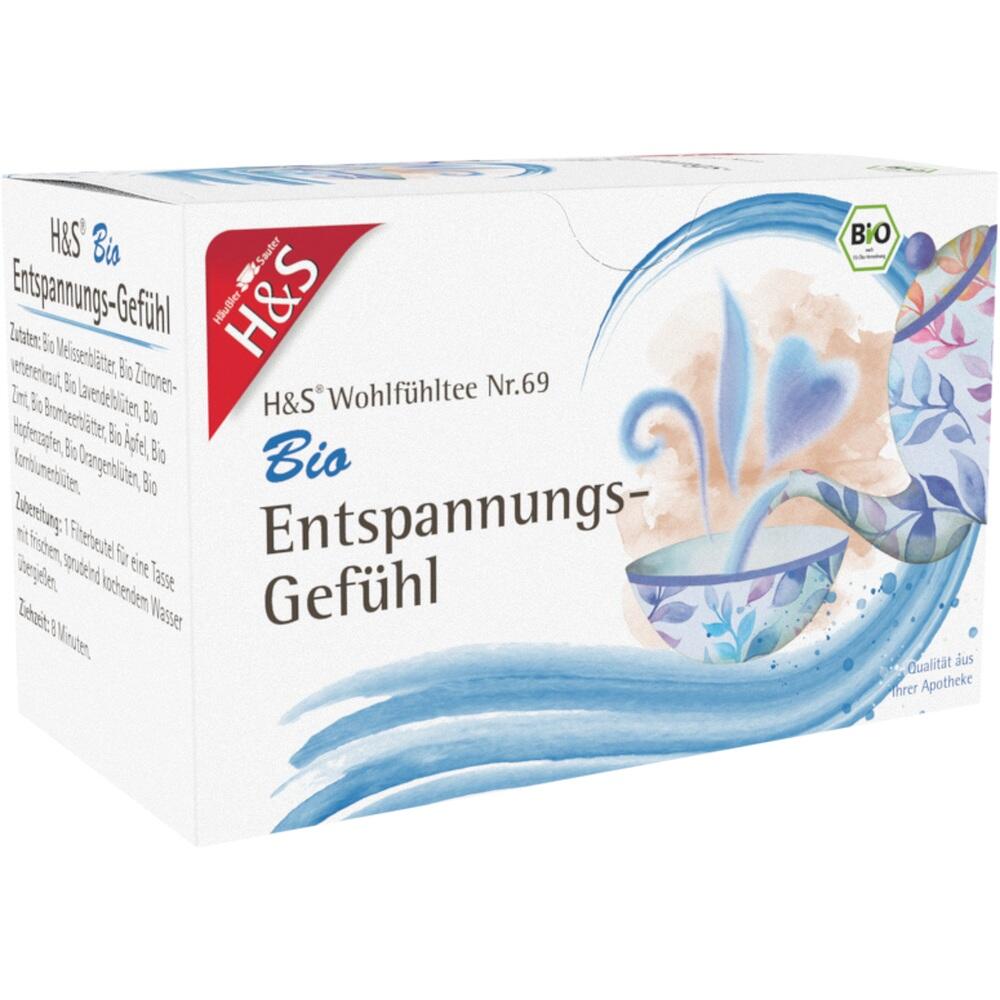 Die Teepackung zeigt Kr&auml;uter und das Wort "Entspannung".