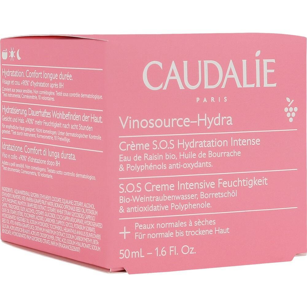 Eine rosa Schachtel einer Feuchtigkeitscreme von Caudalie für normale bis trockene Haut.