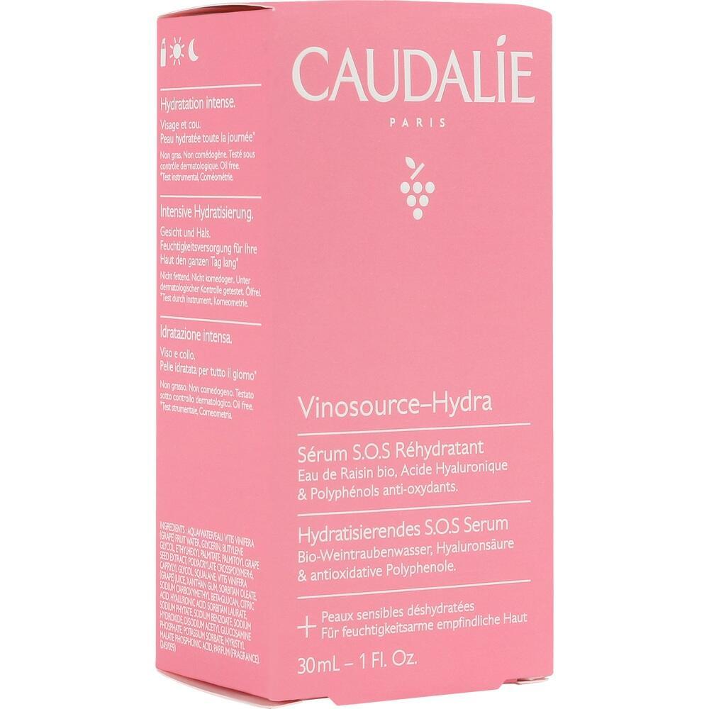 Rosa Verpackung eines feuchtigkeitsspendenden Serums von Caudalie mit Text.