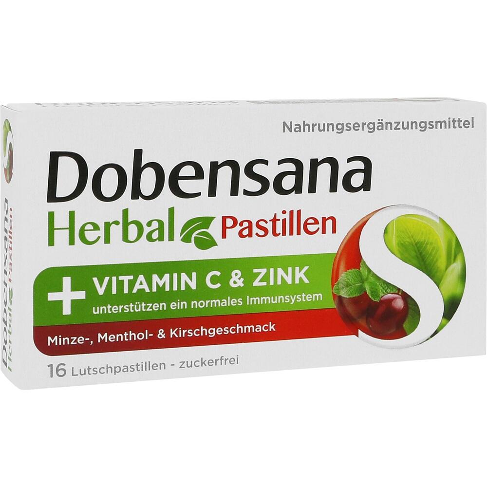 Wei&szlig;e Verpackung von Dobensana Pastillen mit Vitamin C und Zink.