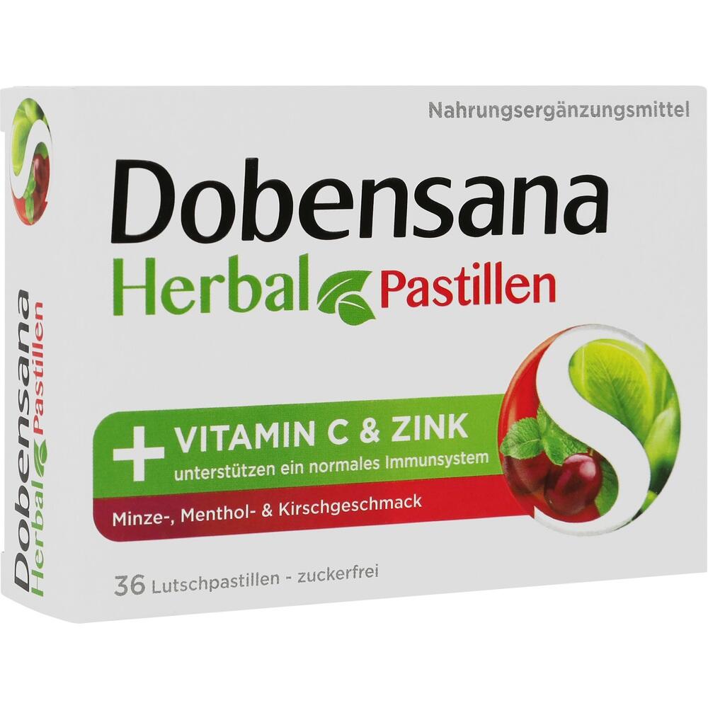 Packung mit zuckerfreien Kr&auml;uterpastillen mit Vitamin C und Zink f&uuml;r das Immunsystem.