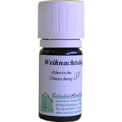 Kleines Fl&auml;schchen mit der Aufschrift "Weihnachtsduft" und wei&szlig;em Deckel.