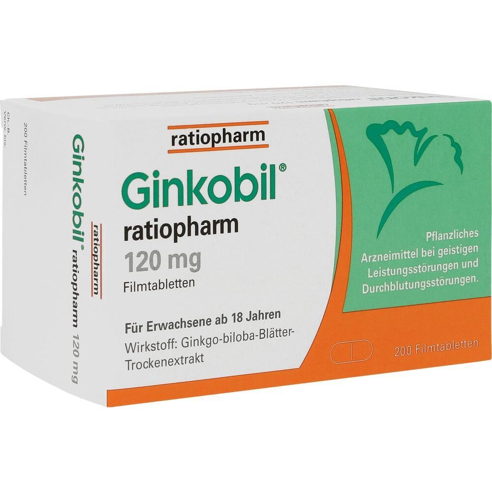 Verpackung von Ginkobil Tabletten mit 120 mg für Erwachsene ab 18 Jahren.