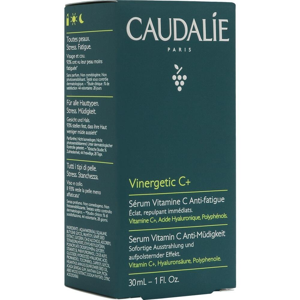 Dunkle Verpackung von Caudalie mit Vitamin-C-Serum gegen M&uuml;digkeit.