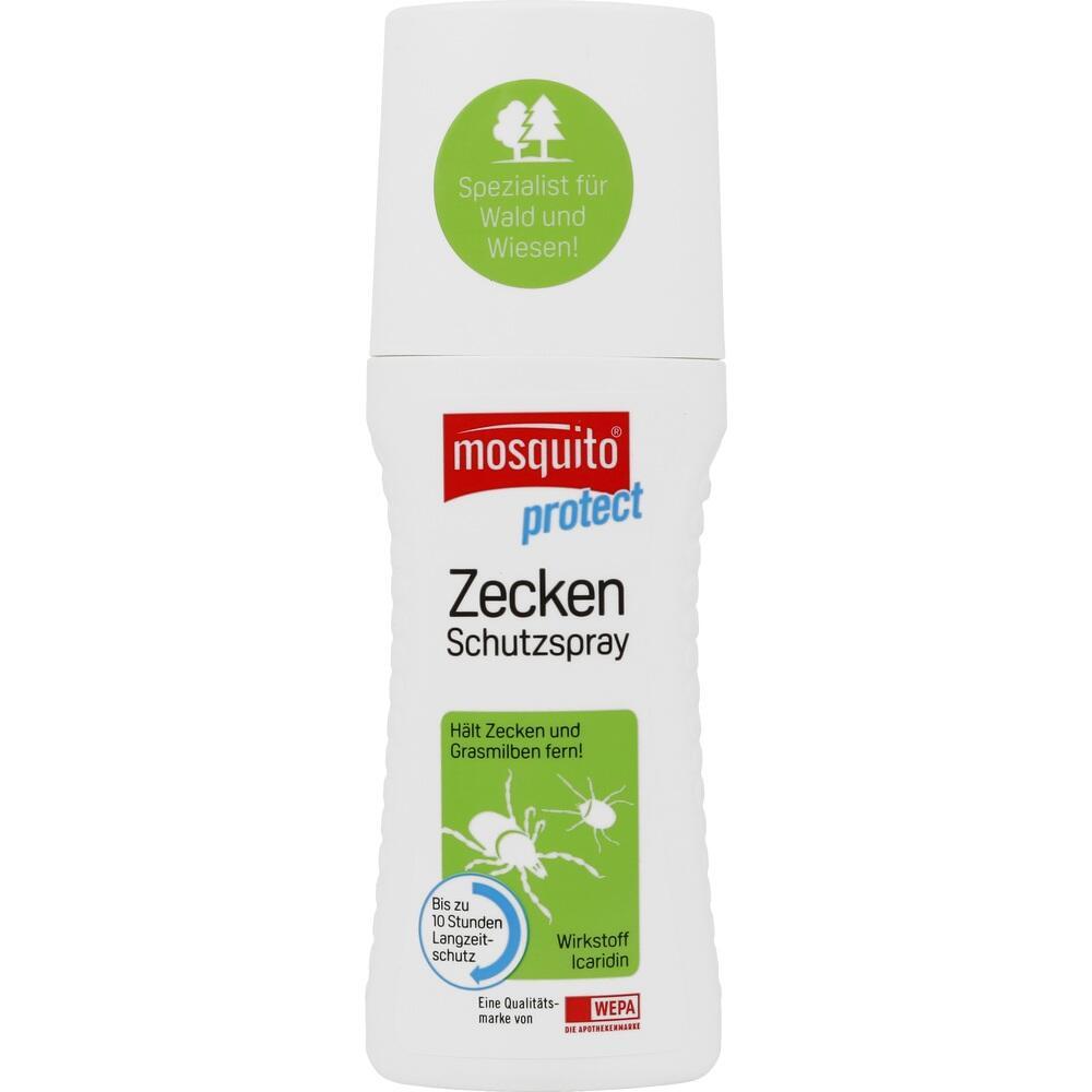 Ein wei&szlig;es Spray f&uuml;r Zeckenschutz mit gr&uuml;nem Etikett gegen Zecken und Grasmilben.