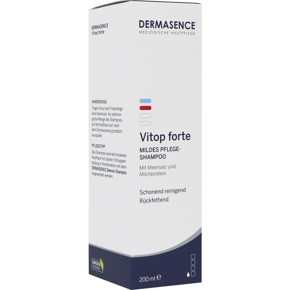 Wei&szlig;e Shampoo-Packung mit blauer und roter Schrift und Anweisungen.