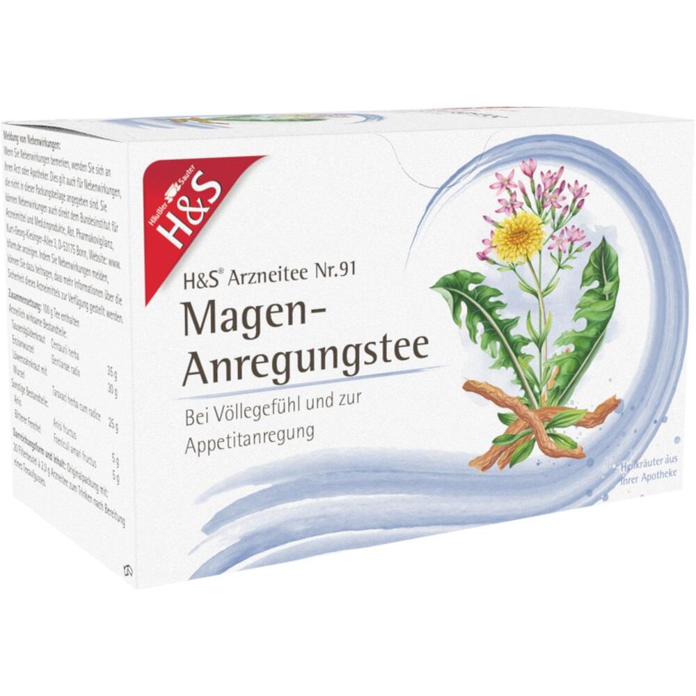 Packung H&S Magen-Anregungstee mit Bildern von Kr&auml;utern.