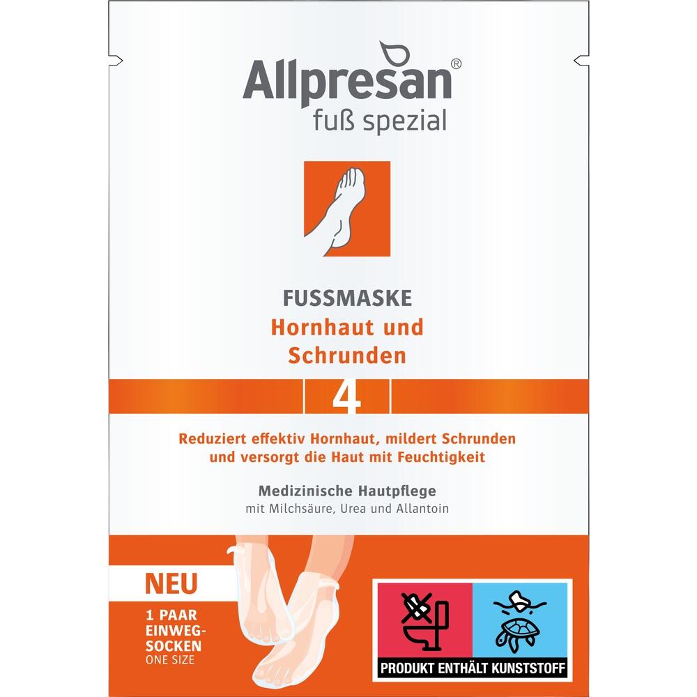Verpackung einer Fu&szlig;maske gegen Hornhaut und Schrunden von Allpresan.