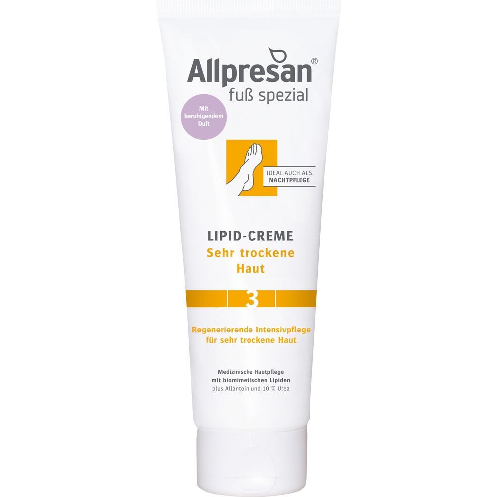 Wei&szlig;e Tube Fu&szlig;creme f&uuml;r sehr trockene Haut mit orange-gelbem Design.