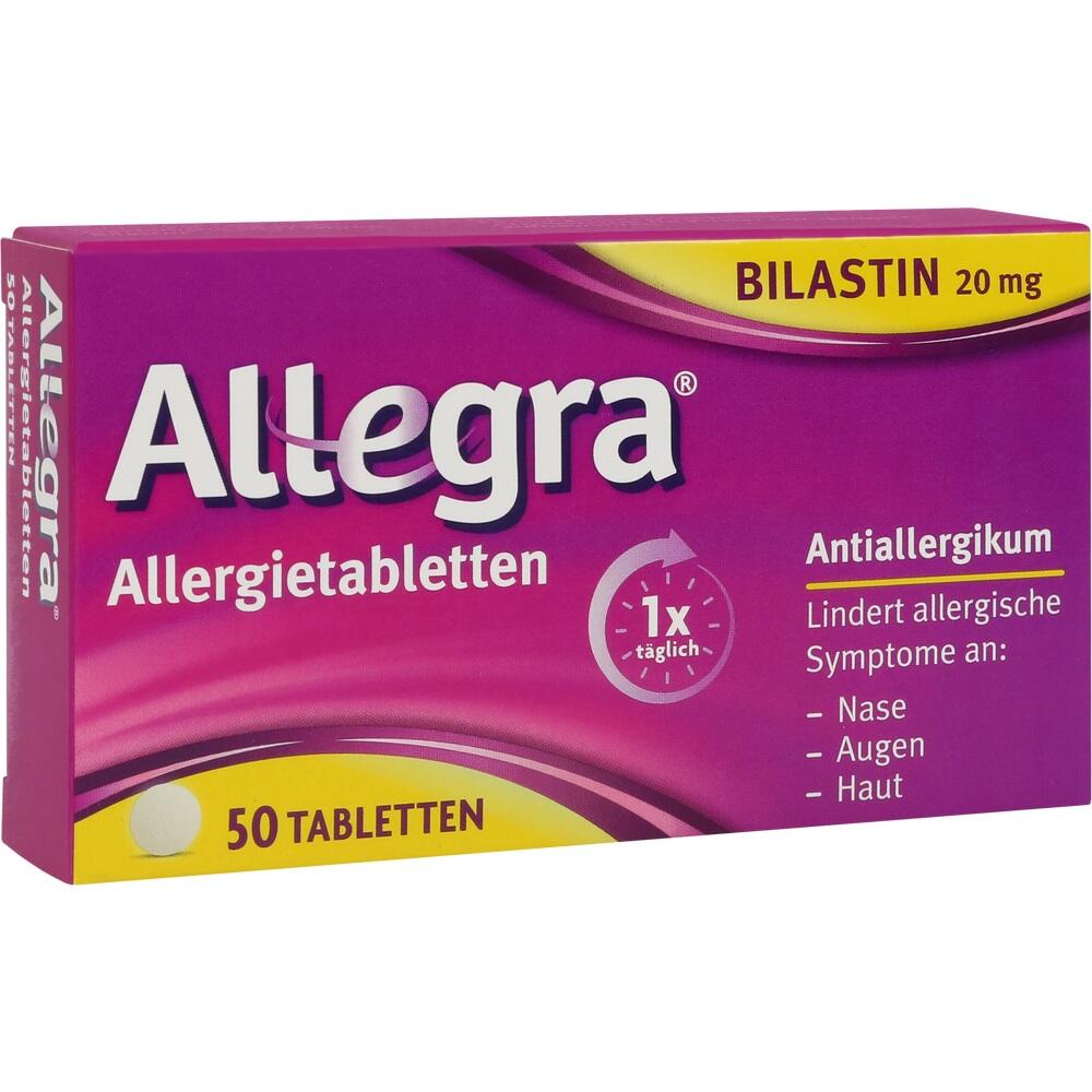 Eine Packung Allegra Allergietabletten mit 50 Stück gegen allergische Symptome.