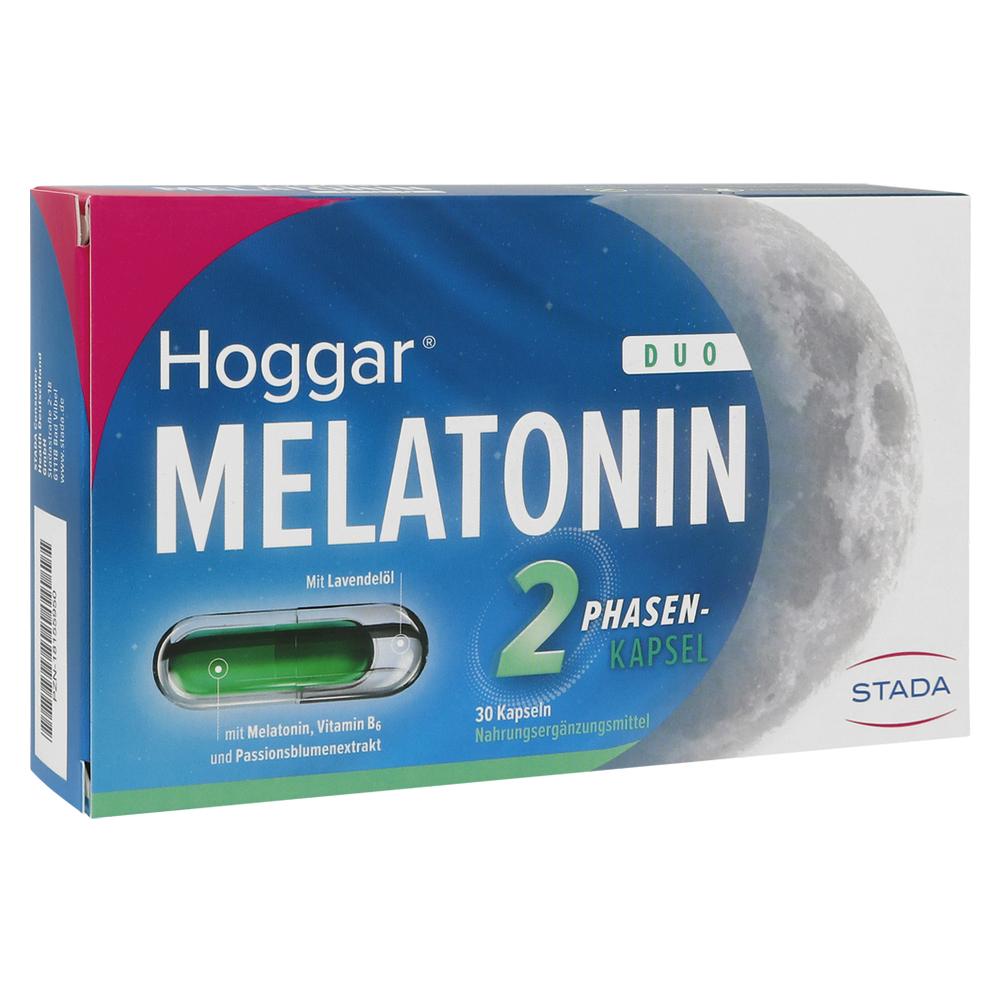 Eine blaue Packung mit Melatonin-Kapseln zur Schlafunterstützung.