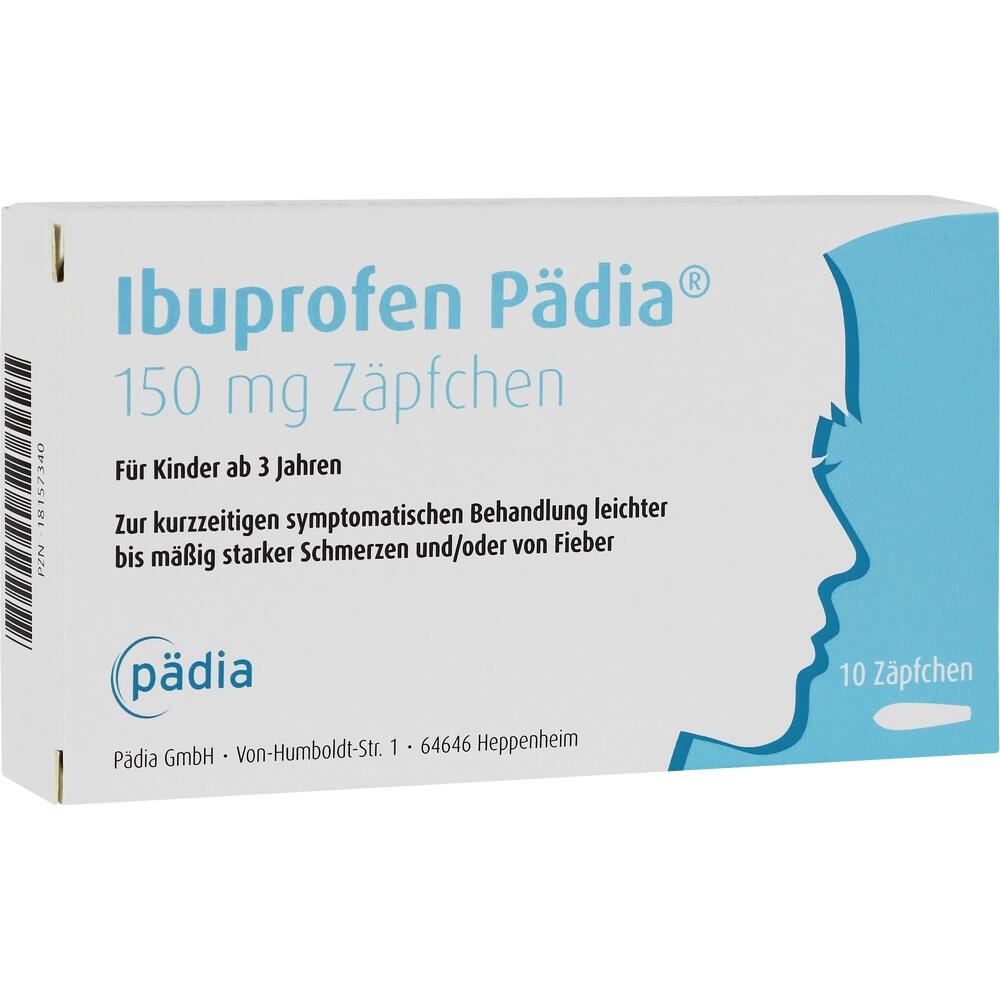 Verpackung von Ibuprofen Z&auml;pfchen f&uuml;r Kinder ab 3 Jahren.