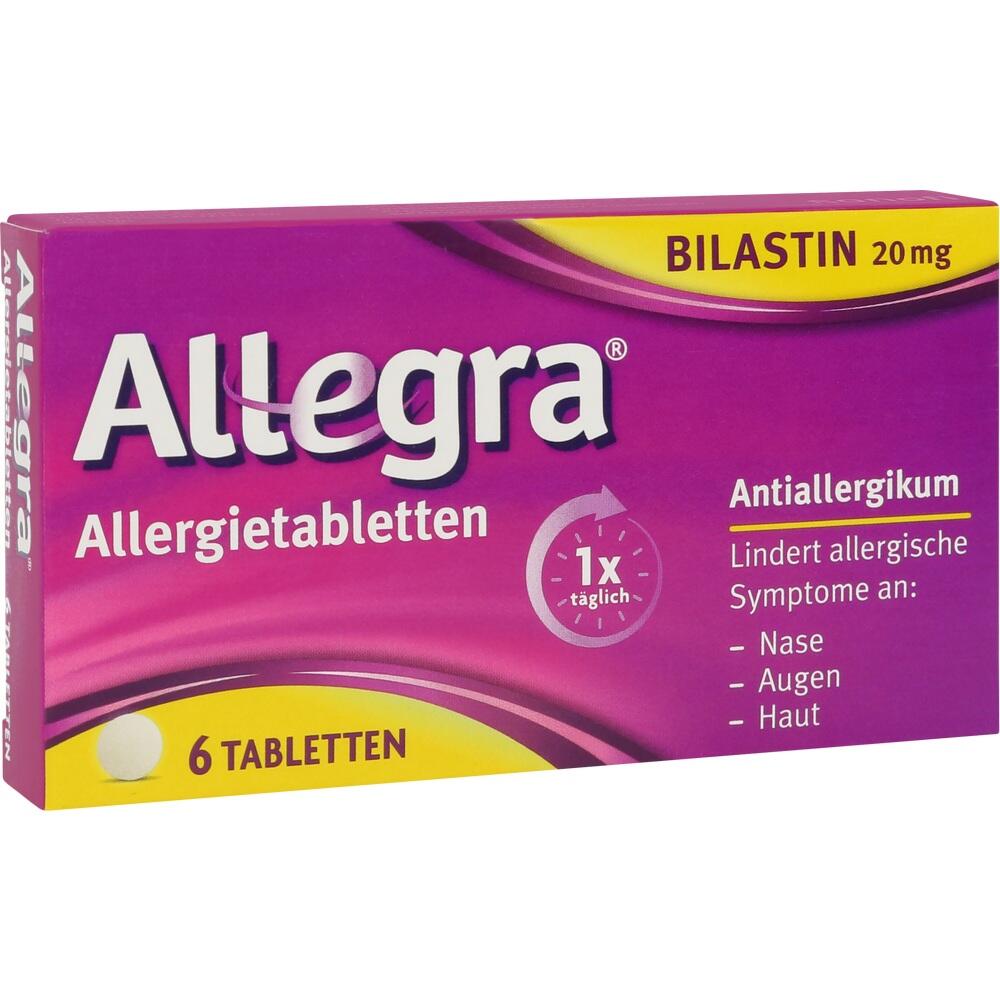 Lila Schachtel mit Allergietabletten von Allegra gegen Symptome an Nase, Augen und Haut.
