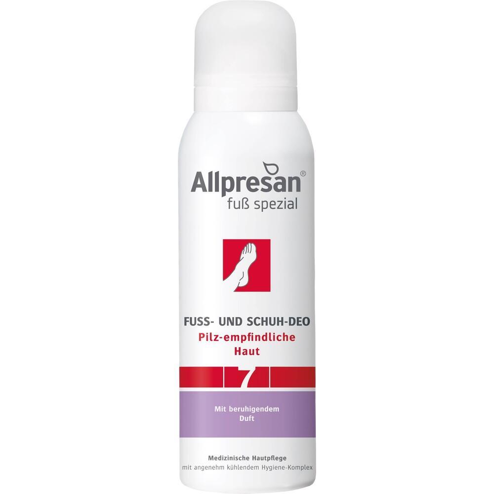Eine wei&szlig;e Spraydose f&uuml;r Fu&szlig;- und Schuh-Deo gegen Pilze.