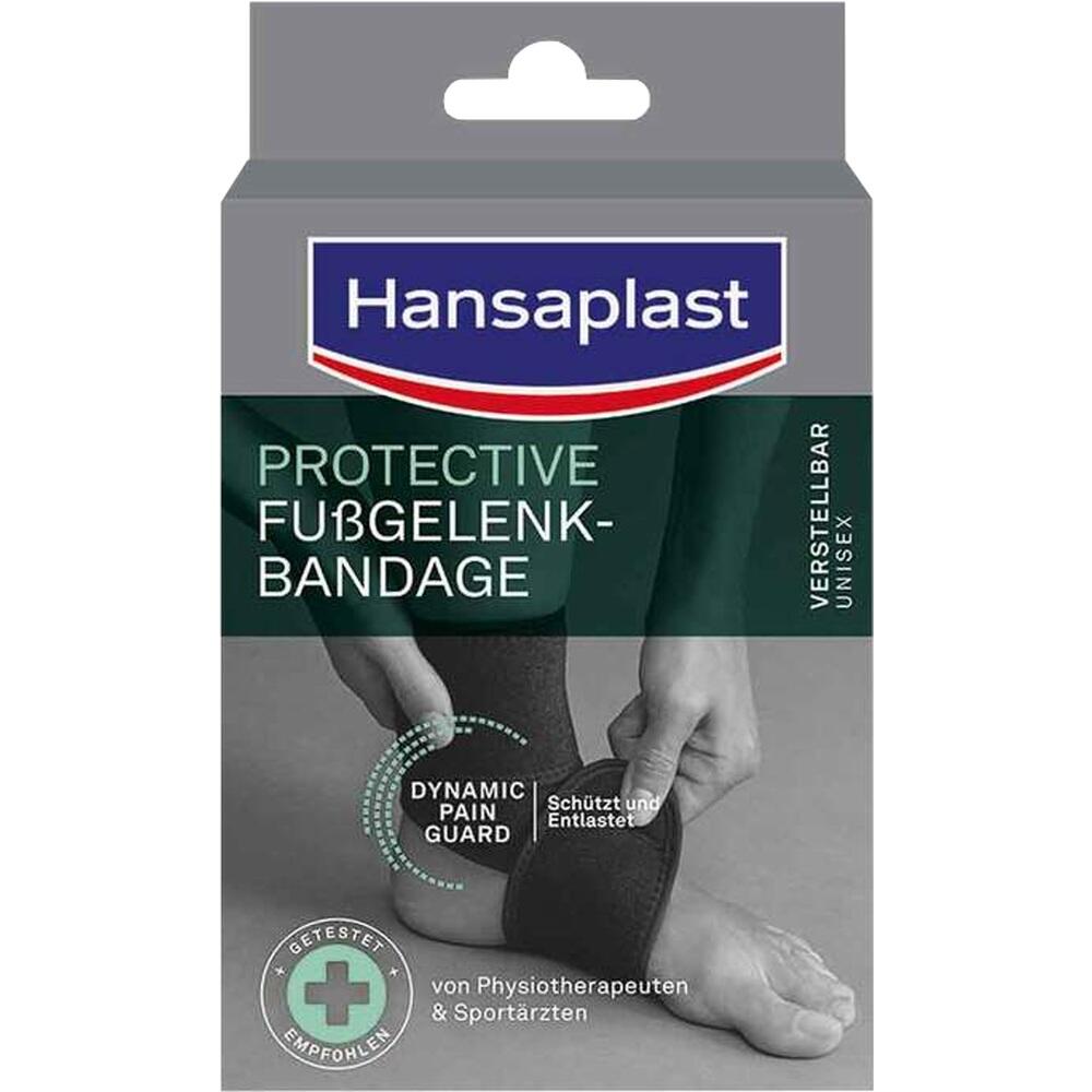 Eine Schachtel mit einer verstellbaren Fußgelenkbandage von Hansaplast.