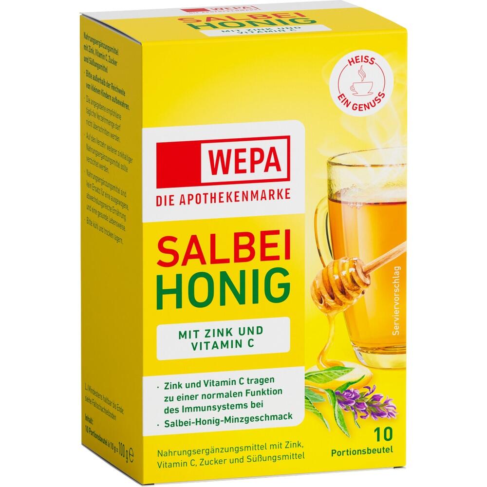 Gelbe Packung mit Salbei-Honig, Zink und Vitamin C f&uuml;r das Immunsystem.