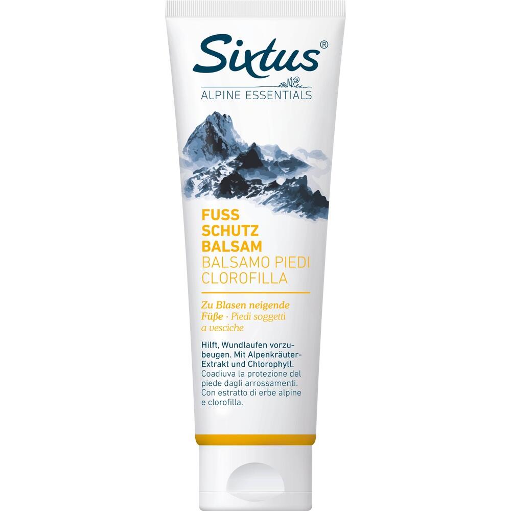 Eine Tube Balsam f&uuml;r Fu&szlig;schutz gegen Blasen mit Bergmotiv.