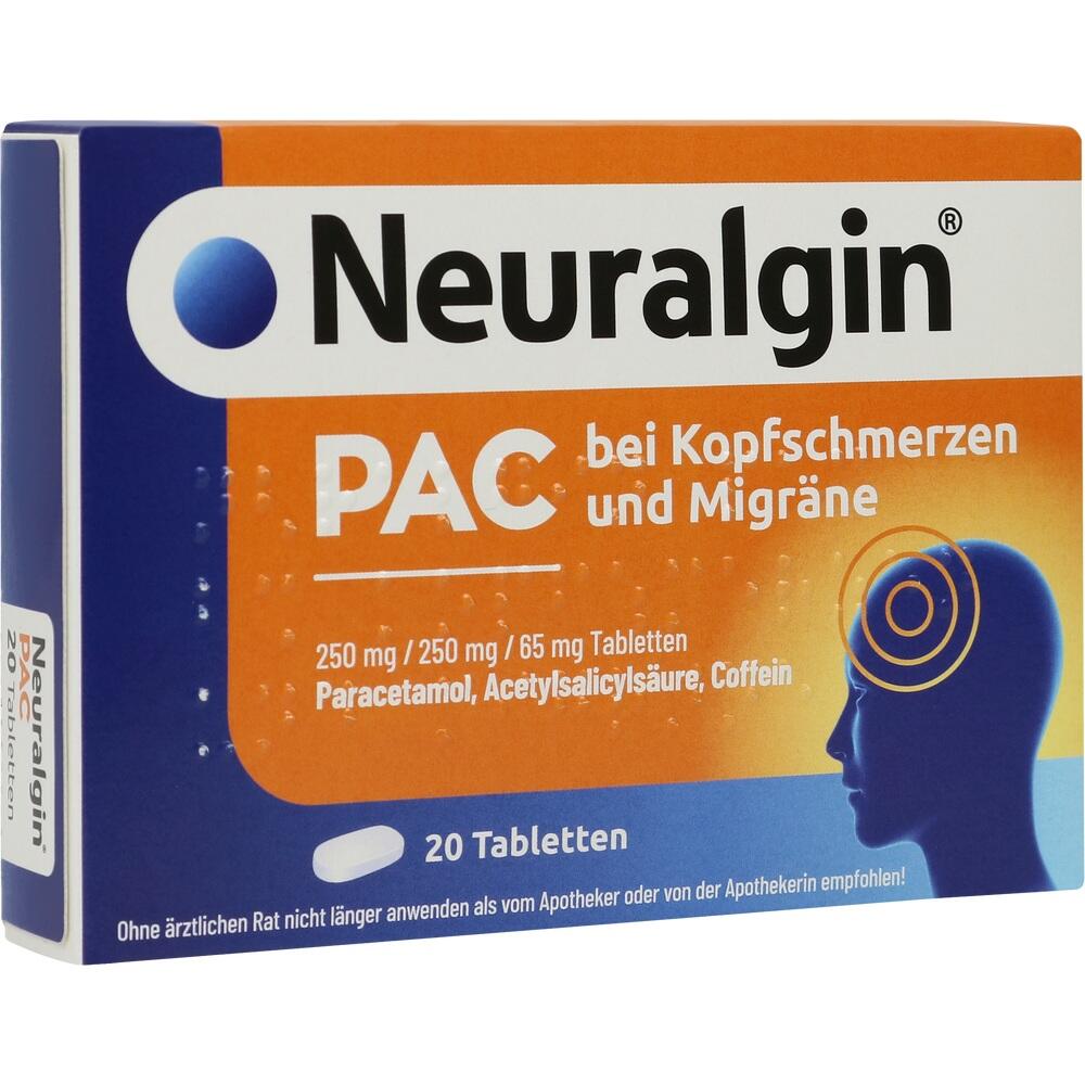 Verpackung von Neuralgin PAC Tabletten gegen Kopfschmerzen und Migräne.