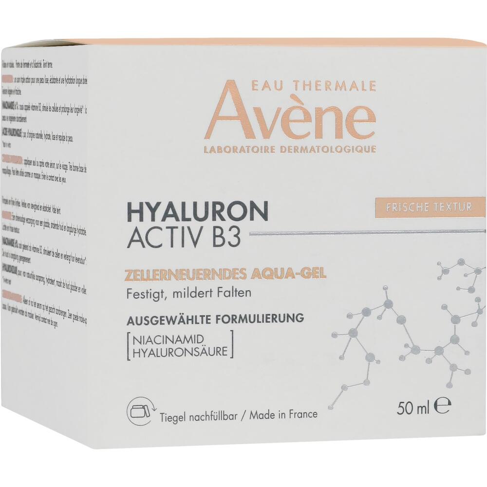 Wei&szlig;e Produktverpackung f&uuml;r ein feuchtigkeitsspendendes Gel mit Hyaluron und Niacinamid.