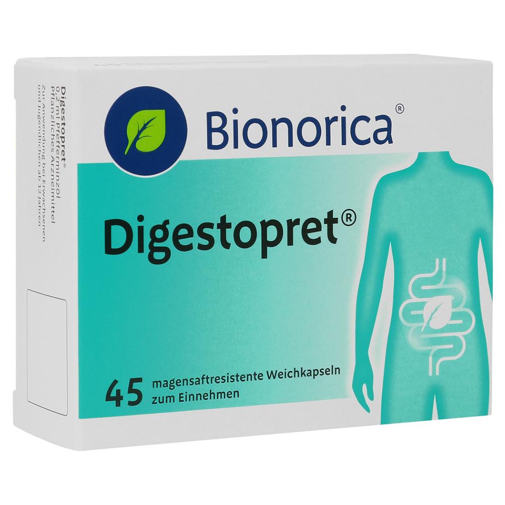 Eine Packung Verdauungskapseln mit einem menschlichen Körper und Darm-Symbol.