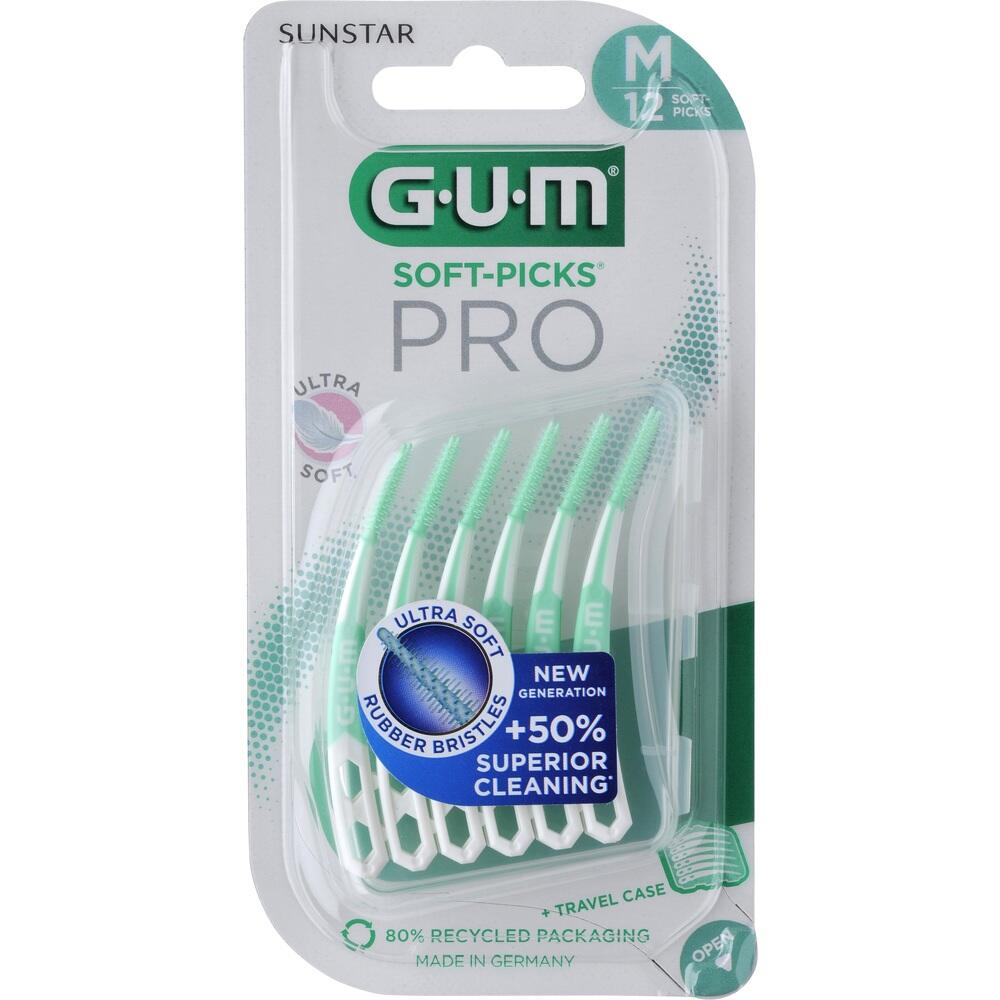 Eine Verpackung mit gr&uuml;nen GUM Soft-Picks f&uuml;r die Zahnpflege.