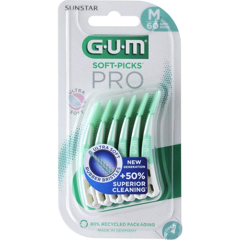 Verpackung mit weichen, gr&uuml;nen Zahnzwischenraumb&uuml;rsten der Marke GUM.