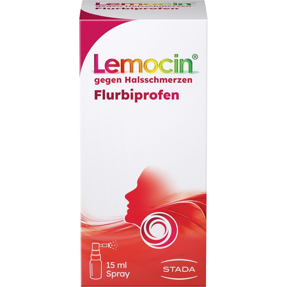 Eine Packung Lemocin Spray gegen Halsschmerzen mit 15 ml Inhalt.
