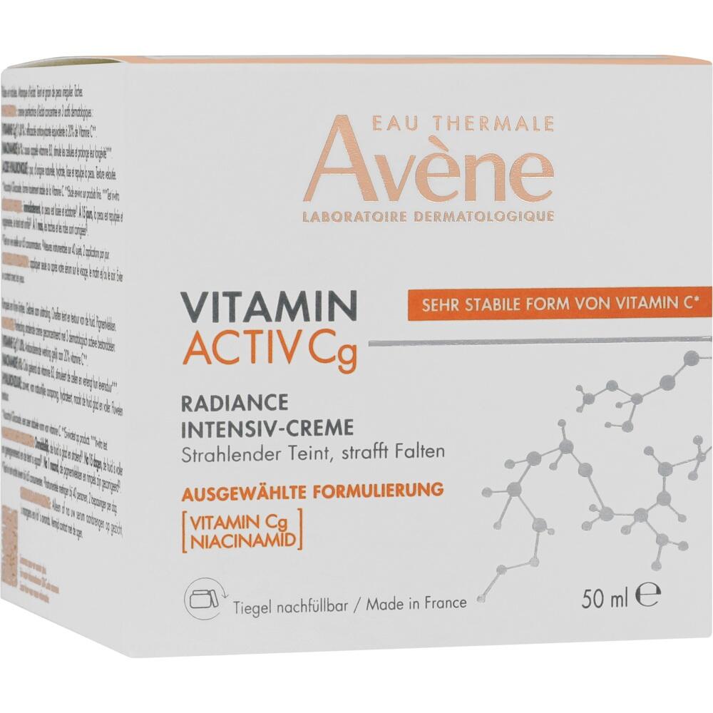 Schachtel einer Avène Vitamin C Creme mit Informationen zur Wirkung und Inhaltsstoffen.