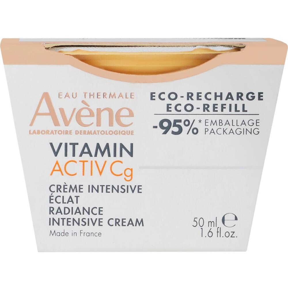 Wei&szlig;e Verpackung mit der Aufschrift "Avene Vitamin Cg Creme" und &ouml;kologischem Nachf&uuml;llhinweis.