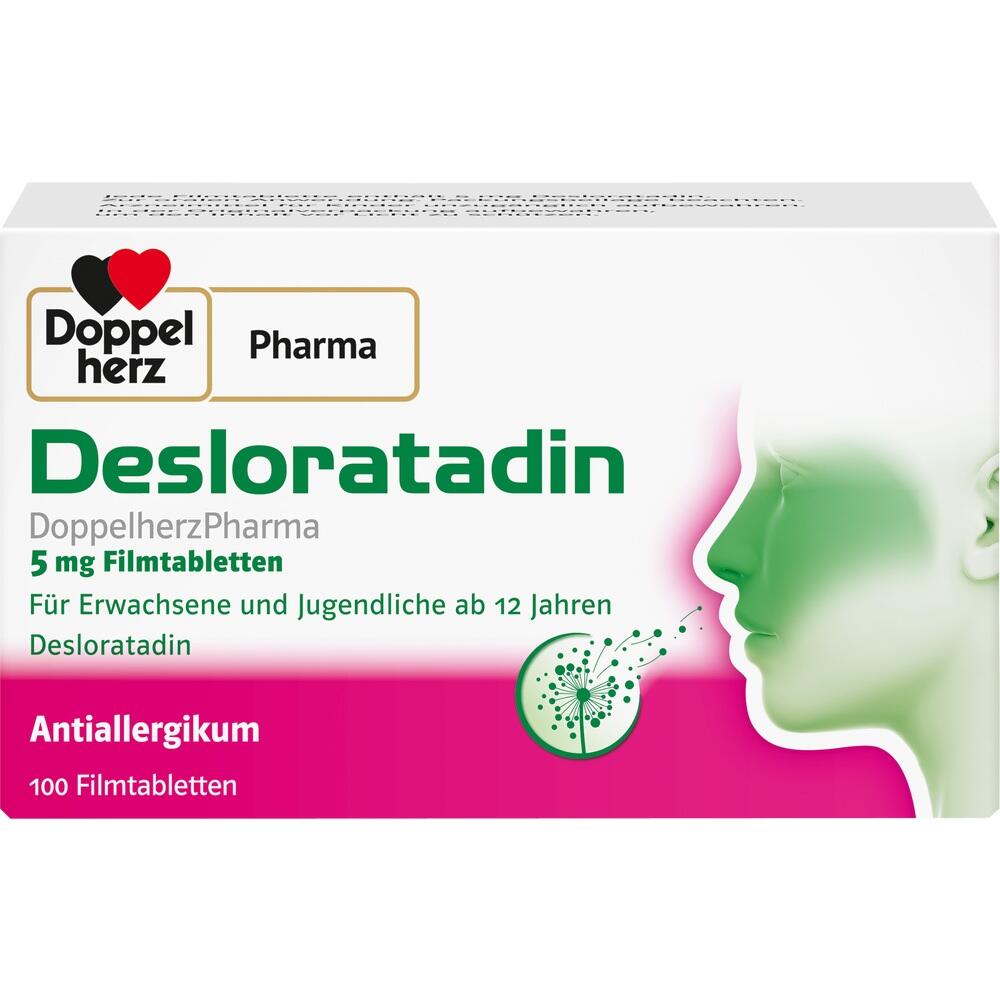 Packung von Desloratadin Tabletten gegen Allergien ab 12 Jahren.